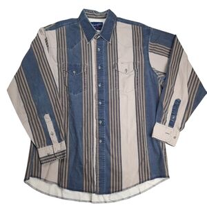 Vintage Wrangler Brushpopper Neutral Stripe Western Shirt SZ XL 17.5-35